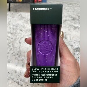 Starbucks 2024 Purple Pleated Speckle Glow Halloween Mini Tumbler Key Chain. NWT